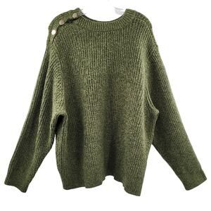 Ava & Viv Green Knit Long-sleeve Gold Buttons Sweater Women's Plus Size 2x